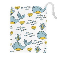 Whale Cartoon Whale Seamless Cartoon Character Animals Leaf Drawstring Pouch (5xl) by Grandong