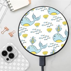 Whale Cartoon Whale Seamless Cartoon Character Animals Leaf Wireless Fast Charger(black) by Grandong