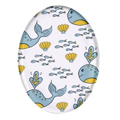 Whale Cartoon Whale Seamless Cartoon Character Animals Leaf Oval Glass Fridge Magnet (4 Pack) by Grandong