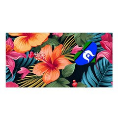 Tropical Flowers With Zenadth Kes (torres Straits) Flag On Satin Shawl 45  X 80  by DeadlyScarvesShawls2024