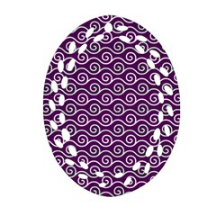 Violet White Pattern Oval Filigree Ornament (two Sides)