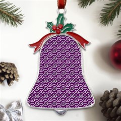 Violet White Pattern Metal Holly Leaf Bell Ornament by ytdream