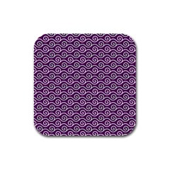 Violet White Pattern Rubber Square Coaster (4 Pack)