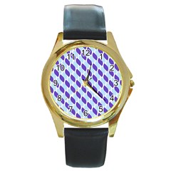 White Blue Pattern Round Gold Metal Watch