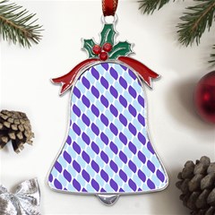 White Blue Pattern Metal Holly Leaf Bell Ornament