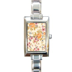 Peony Flower Floral Flora Pattern Rectangle Italian Charm Watch by Bedest