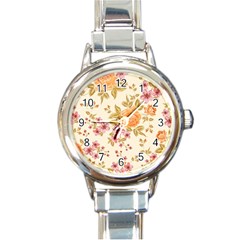 Peony Flower Floral Flora Pattern Round Italian Charm Watch by Bedest