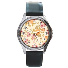 Peony Flower Floral Flora Pattern Round Metal Watch by Bedest