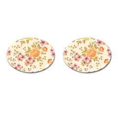 Peony Flower Floral Flora Pattern Cufflinks (oval) by Bedest