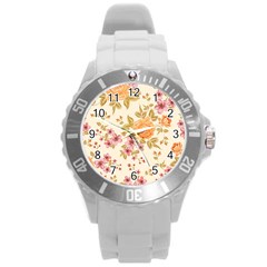 Peony Flower Floral Flora Pattern Round Plastic Sport Watch (l) by Bedest