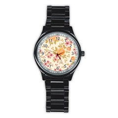 Peony Flower Floral Flora Pattern Stainless Steel Round Watch by Bedest