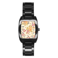 Peony Flower Floral Flora Pattern Stainless Steel Barrel Watch by Bedest