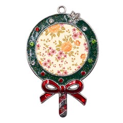 Peony Flower Floral Flora Pattern Metal X mas Lollipop With Crystal Ornament