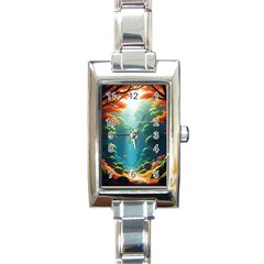 Autumn Trees Nature Rectangle Italian Charm Watch by Bedest