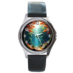 Autumn Trees Nature Round Metal Watch by Bedest