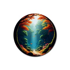 Autumn Trees Nature Rubber Coaster (round) by Bedest