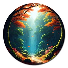 Autumn Trees Nature Magnet 5  (round) by Bedest