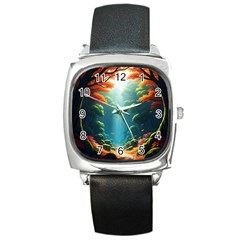 Autumn Trees Nature Square Metal Watch