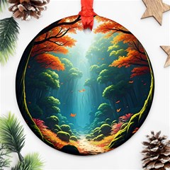 Autumn Trees Nature Round Ornament (two Sides)