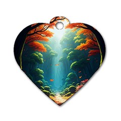 Autumn Trees Nature Dog Tag Heart (one Side) by Bedest