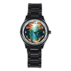 Autumn Trees Nature Stainless Steel Round Watch by Bedest