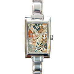 Leaves Pattern Flower Floral Flora Rectangle Italian Charm Watch by Bedest