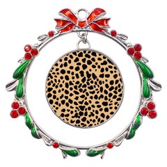 Leopard Skin Pattern Metal X mas Wreath Ribbon Ornament