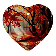 Forest Path Red Nature Ornament (heart)