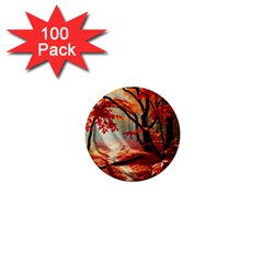 Forest Path Red Nature 1  Mini Buttons (100 Pack)  by Bedest