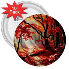 Forest Path Red Nature 3  Buttons (10 Pack) 