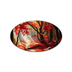 Forest Path Red Nature Sticker Oval (100 Pack)