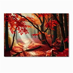 Forest Path Red Nature Postcard 4 x 6  (pkg Of 10) by Bedest