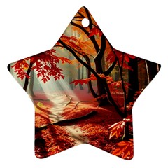 Forest Path Red Nature Star Ornament (two Sides)