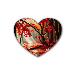 Forest Path Red Nature Rubber Coaster (heart)