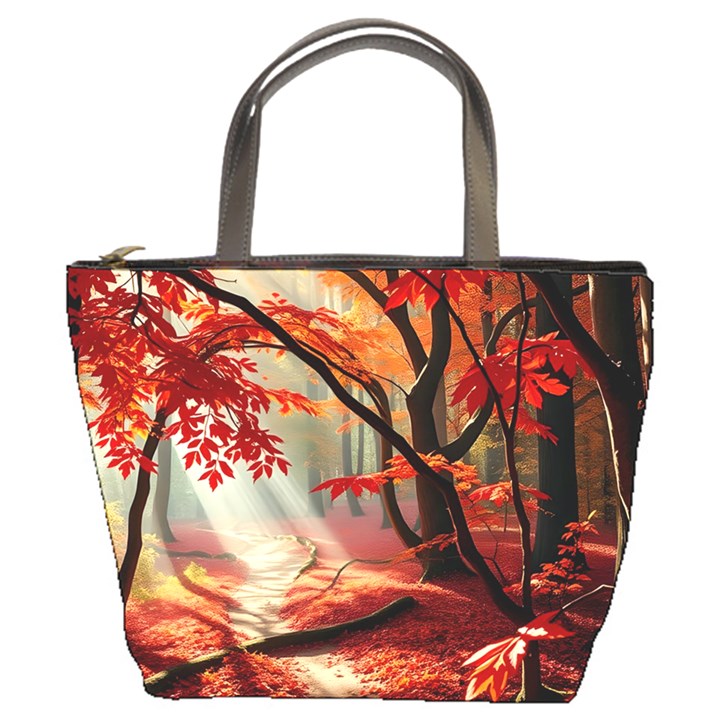 Forest Path Red Nature Bucket Bag