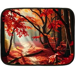 Forest Path Red Nature Two Sides Fleece Blanket (mini)