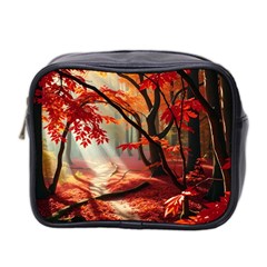 Forest Path Red Nature Mini Toiletries Bag (two Sides)