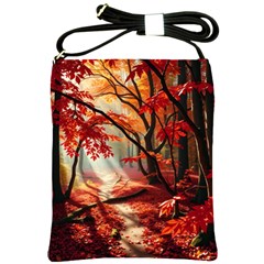 Forest Path Red Nature Shoulder Sling Bag