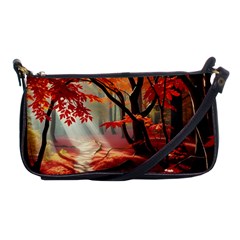 Forest Path Red Nature Shoulder Clutch Bag by Bedest