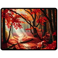 Forest Path Red Nature Fleece Blanket (large)