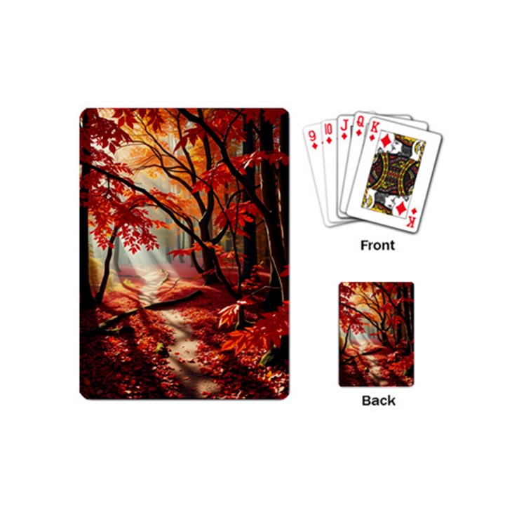 Forest Path Red Nature Playing Cards Single Design (Mini)