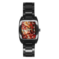 Forest Path Red Nature Stainless Steel Barrel Watch by Bedest