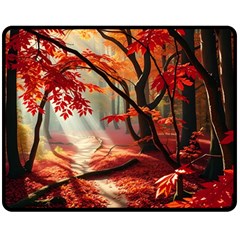 Forest Path Red Nature Two Sides Fleece Blanket (medium)