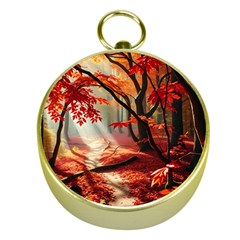 Forest Path Red Nature Gold Compasses