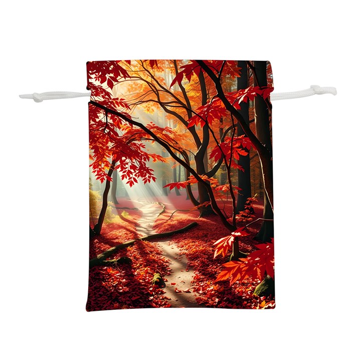 Forest Path Red Nature Lightweight Drawstring Pouch (M)