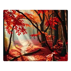 Forest Path Red Nature Premium Plush Fleece Blanket (large) by Bedest