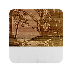 Forest Path Red Nature Marble Wood Coaster (square)