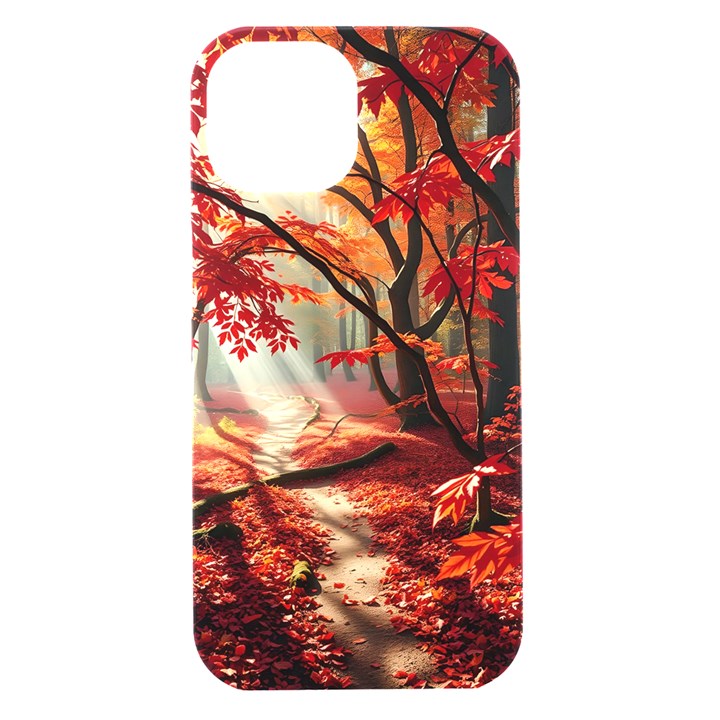 Forest Path Red Nature iPhone 15 Black UV Print PC Hardshell Case