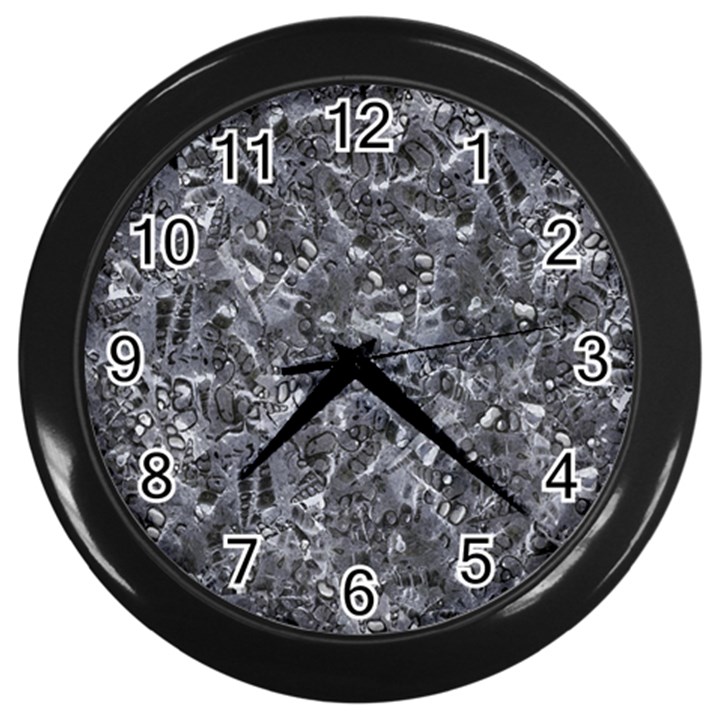 Geologic Marine Life Motif Black And White Print Wall Clock (Black)