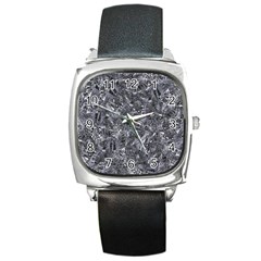 Geologic Marine Life Motif Black And White Print Square Metal Watch